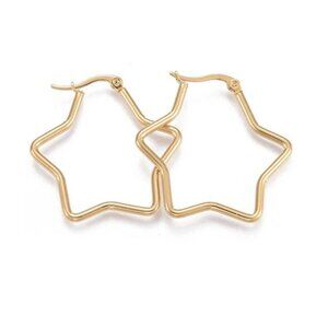 1 1/4 Inch 35mm Hoop Gold Star Pierced Post Earrings